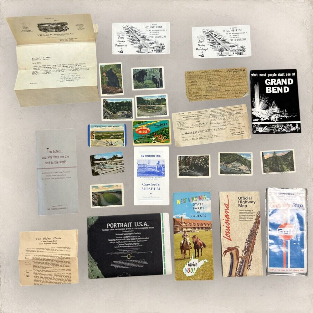 Vintage Travel Ephemera Lot Advertising Maps Cards Museum Hotel Nature 20s-1960